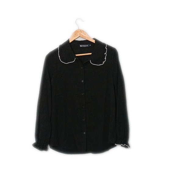 Allegra K Tops - Black Peter Pan Collar Shirt with White Trim Size Small